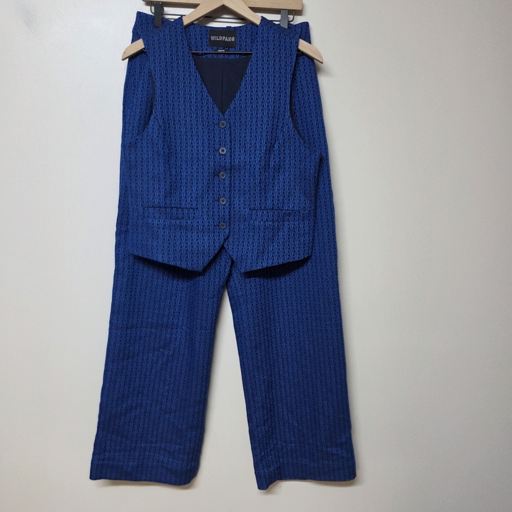 WILDFANG Empower Jacquard 2 Piece Suit Set M/10 Vest Pants Cobalt Blue Geometric